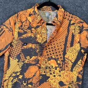Adidas Men XL Abstract Graphic Button Snap Shirt Orange Retro 90s Y2K Streetwear